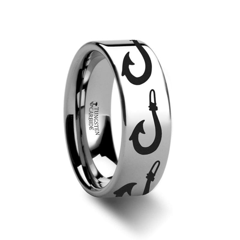 Fishing Hook Tungsten Men's Ring