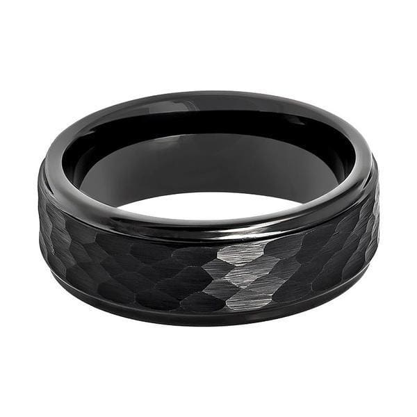 Black Hammered Stepped Edges Tungsten Carbide Ring For Men 8mm– The ...