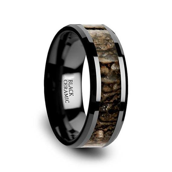 Titanium Wedding Band with Dinosaur Bone, Meteorite, & Fossilized Amber  Inlay - Size 9.25 | 7mm Wide – Rustic and Main