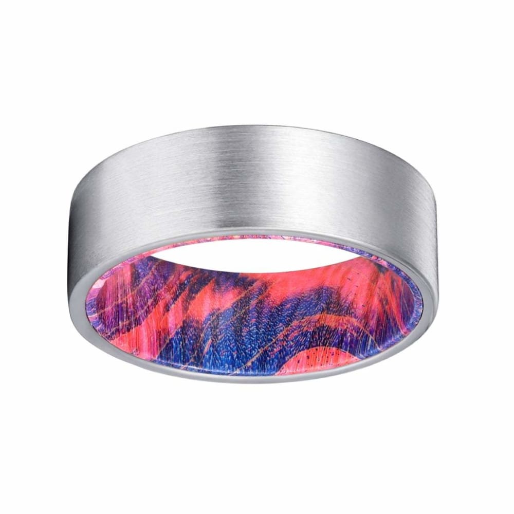 DEZSO Men's Pipe Cut Tungsten Ring with Blue & Red Box Elder Wood Sleeve 8mm