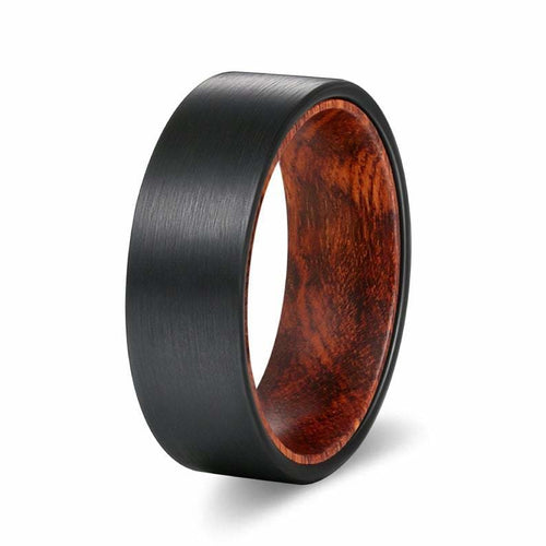 HINTO Men’s Black Pipe Cut Tungsten Carbide Ring w/ Snake Wood Sleeve 8MM