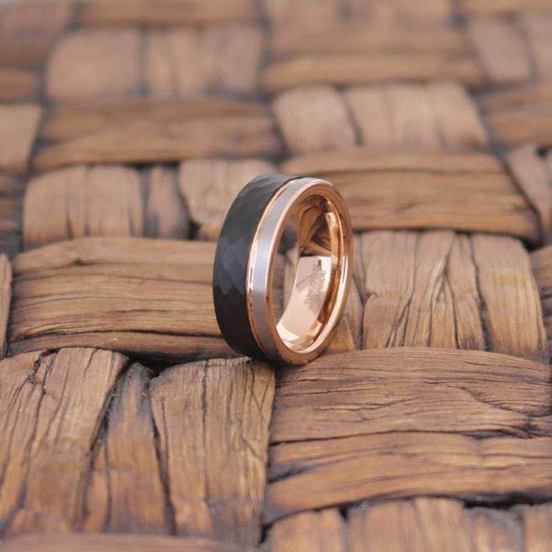 4mm 6mm 8mm 10mm Rose Gold Groove Black Matte Finish Tungsten Carbide  Wedding Band Ring Engraved