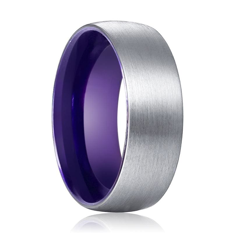 Kyle Rounded Brushed Tungsten Carbide Ring with Purple Inner  - 6mm -10mm