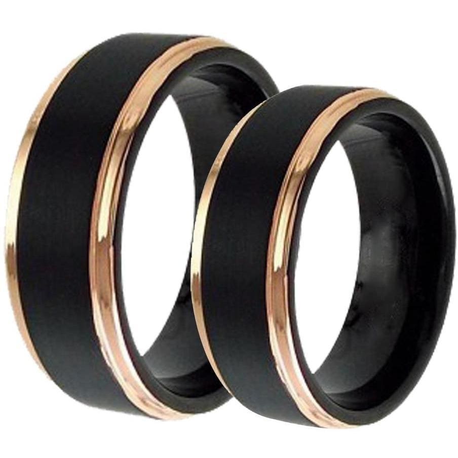 Amazon.com: Vintage Ring Set, Couple Rings Black Tungsten 8mm Inlay Metal Wedding  Bands for Him Her Size W6M7