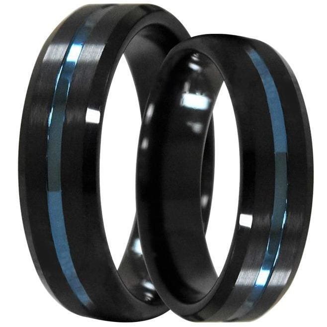 Roy Rose Jewelry Black Tungsten Ring with Brushed Finish and Polished Edges  Unique Matching Couple Wedding Ring Set -4mm & 8mm Wide Style Name: VULCAN ( Set of Two Rings) | Amazon.com