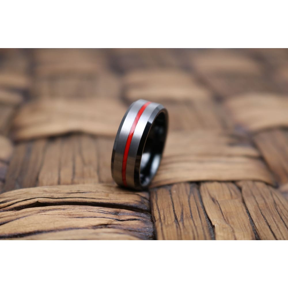 Tungsten Carbide With A Black Line Ring