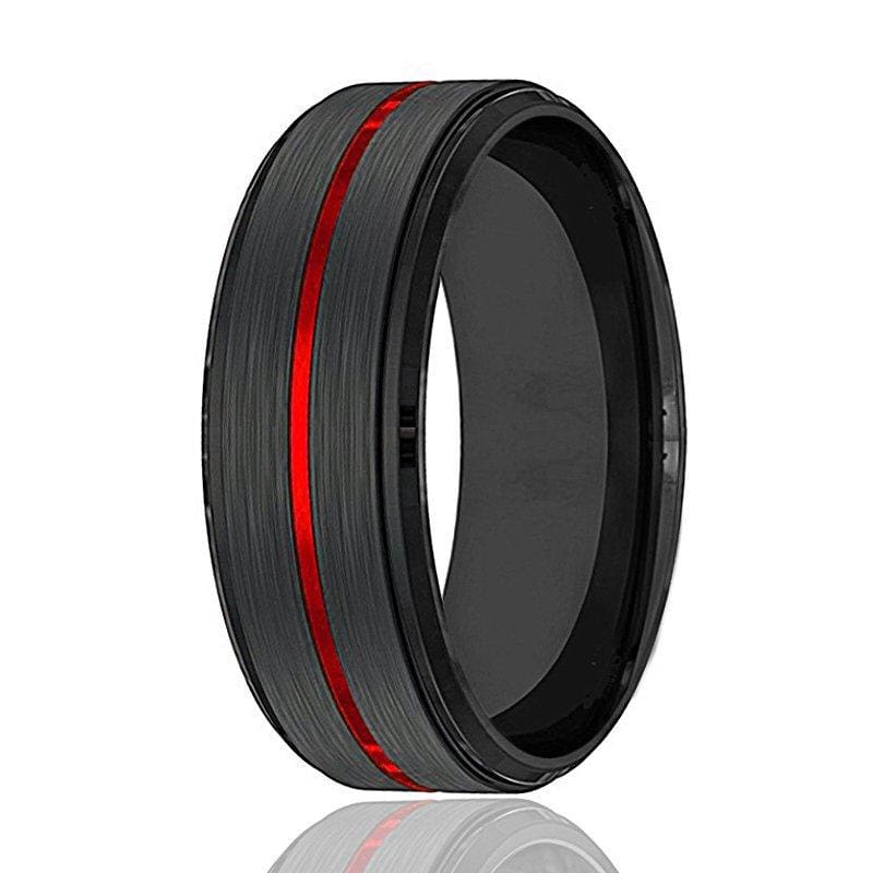 Men's 8mm Black And Red Tungsten Carbide Ring Matte Finish Beveled Edges  Size 7 To 16 Jewelry