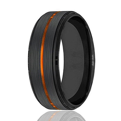 Men’s Black Tungsten Carbide Wedding Band with Luscious Orange Groove 8mm