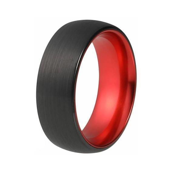 8mm,Mens,Red Ruby,Black,Brushed,Red,Band,Tungsten Ring,Wedding Band,Bi