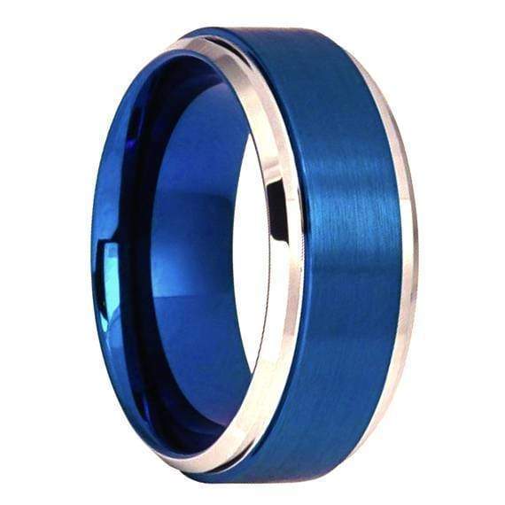 Blue steel ring with cuts on edges