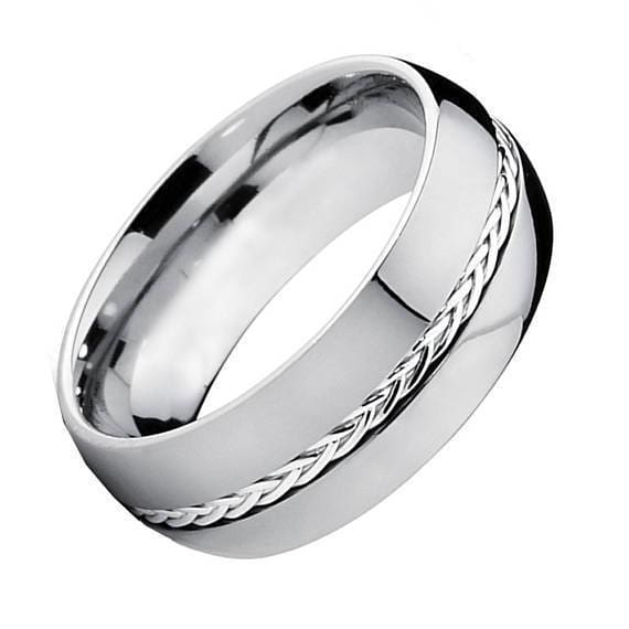 Mens Carbide Tungsten Wedding Ring Grooved with Braided Sterling Silve– The  Artisan Rings