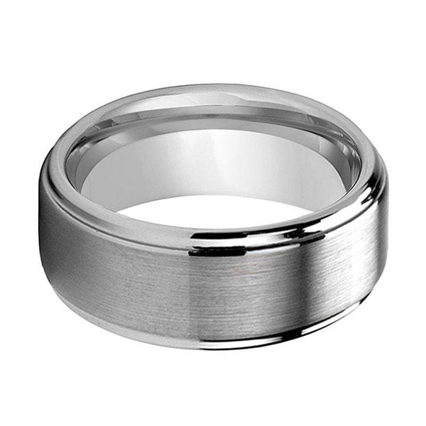 Mens Carbide Wedding Tungsten Ring Brushed Center Stepped Edge - 8mm ...