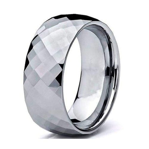 Mens Domed Carbide Tungsten Wedding Ring Diamond Faceted - 8mm