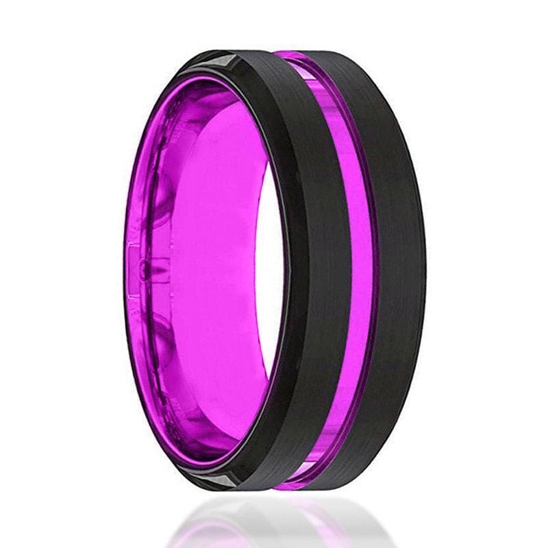 Black Tungsten Men's Ring with Purple Cypraea Tigris Inlay | Revolution  Jewelry