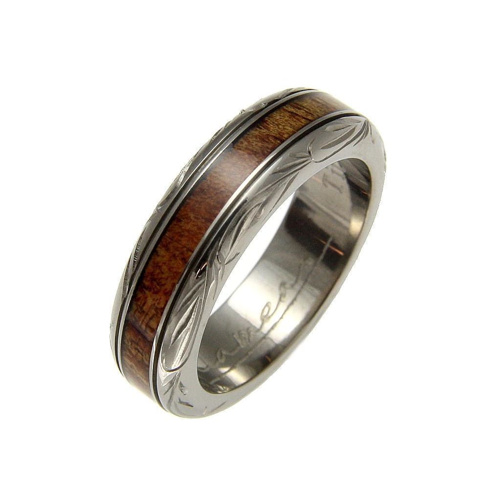 Men - Ceramic Koa Wood Ring Men's Wedding Band: 6mm, Dome Design, 8.5 | Northern Royal