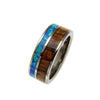 Mens Titanium Wedding Band Genuine Inlay Hawaiian Koa Wood Opal Ring - 8mm