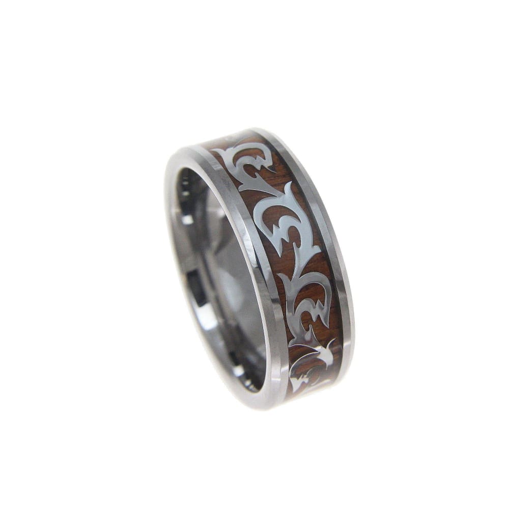 Men's Real Damascus Steel Ring (8mm) - Silver, Black and 14K Gold Stripe  Inlay Wedding Ring - Flat Style - Pride Shack