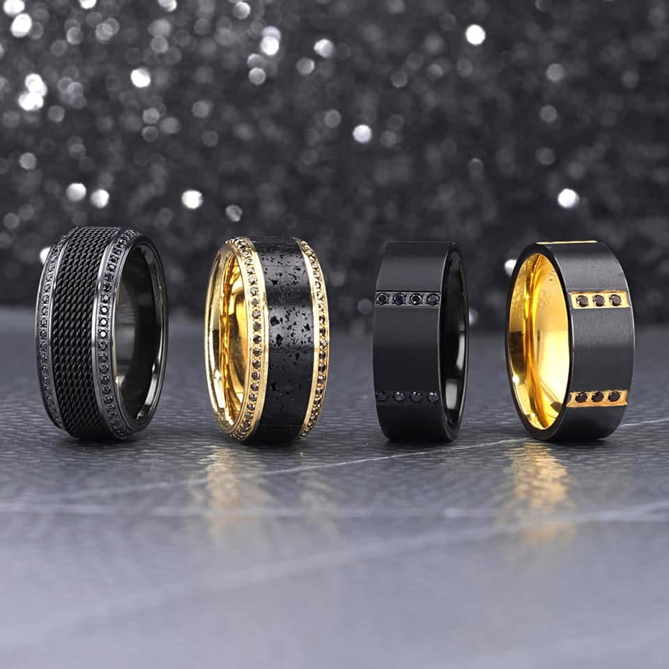 Ares Black Diamond 8mm Ring & 14K Gold Mokume Inlay