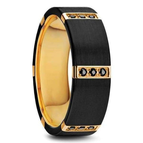 RIO Men’s Multiple Black Diamonds Gold Plated Titanium Wedding Band - 8mm