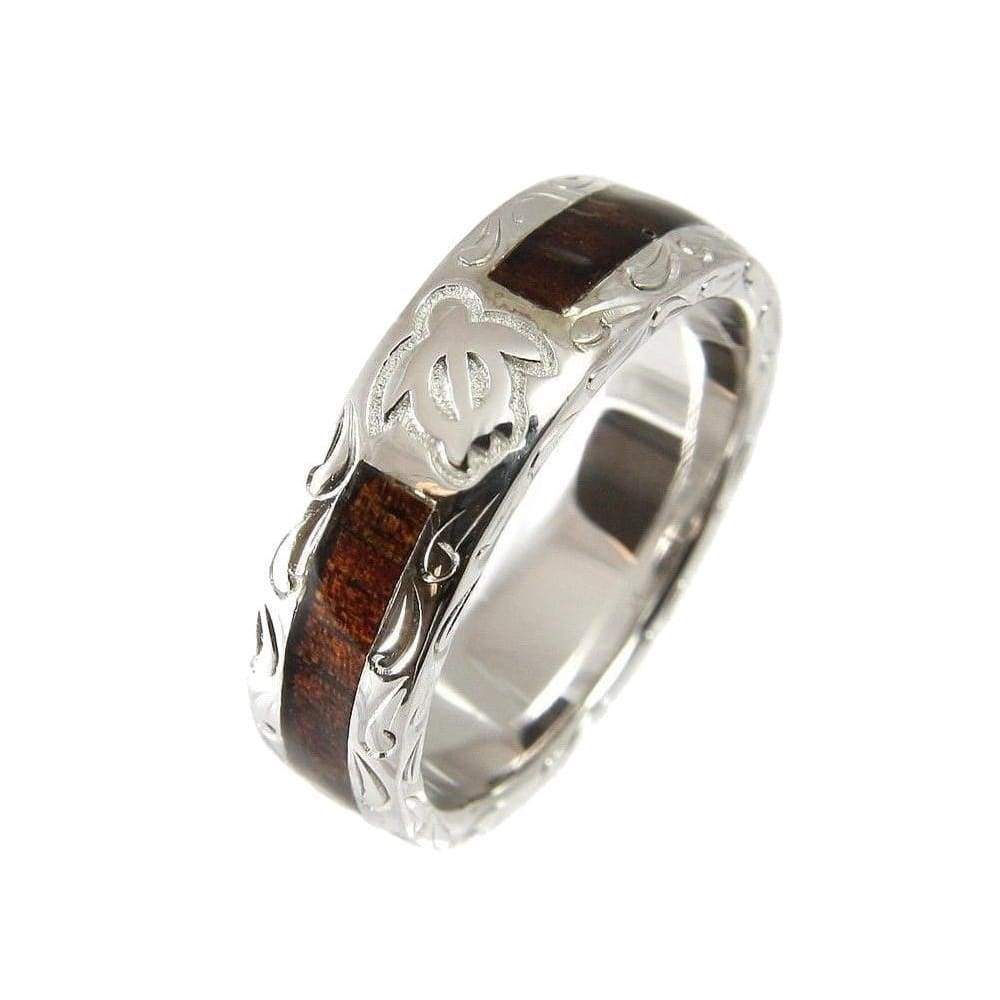 Sani Wedding Band Ring Genuine Hawaiian Koa Wood Eternity Honu Turtle 925 Silver 6mm The Artisan Rings
