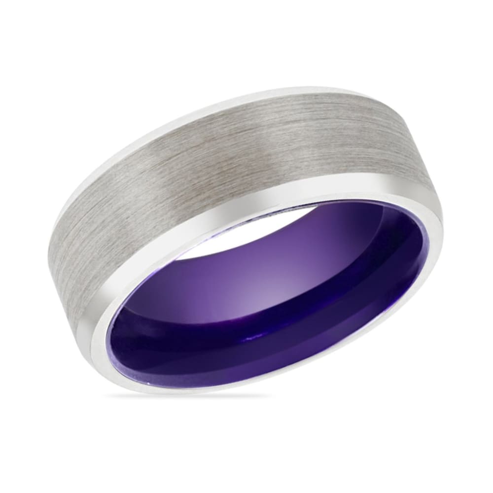 Purple Titanium & Damascus steel - stainless damasteel damascus mens ring  wedding band purple ring