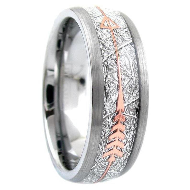 Tennessee Rose Gold Inlaid Arrow Tungsten Meteorite Wedding Band