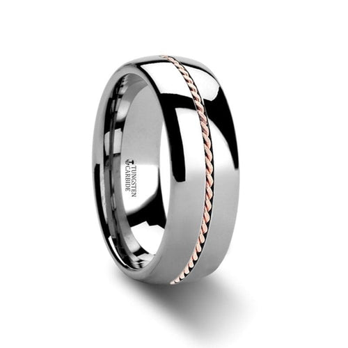 Thracius Rounded Braided Rose Gold Inlay Tungsten Carbide Ring - 6mm - 8mm