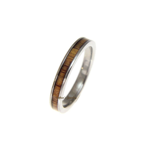 Womens Titanium Wedding Band Genuine Inlay Hawaiian Koa Ring - 3mm