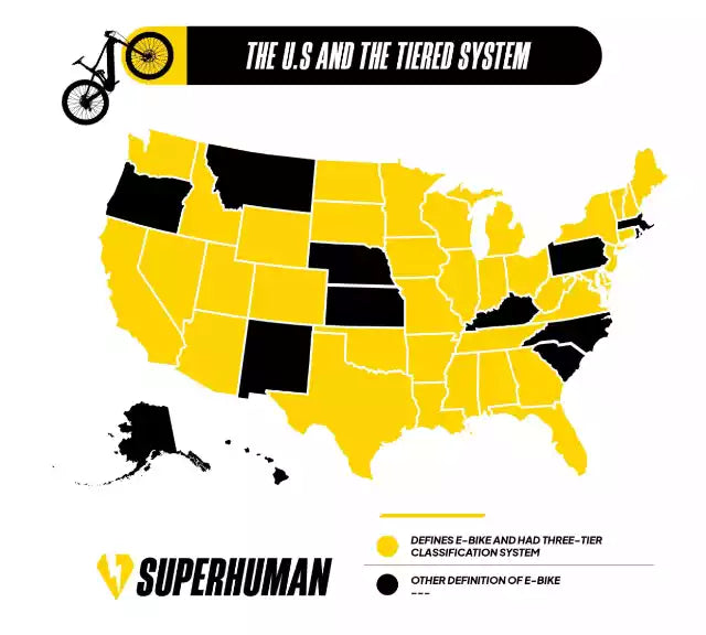 map of USA ebike tier system adopters