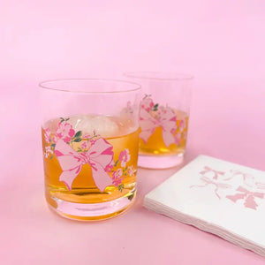 Coquette Pink Bow Floral Cocktail Glass - Jewels Clothing and Accessories