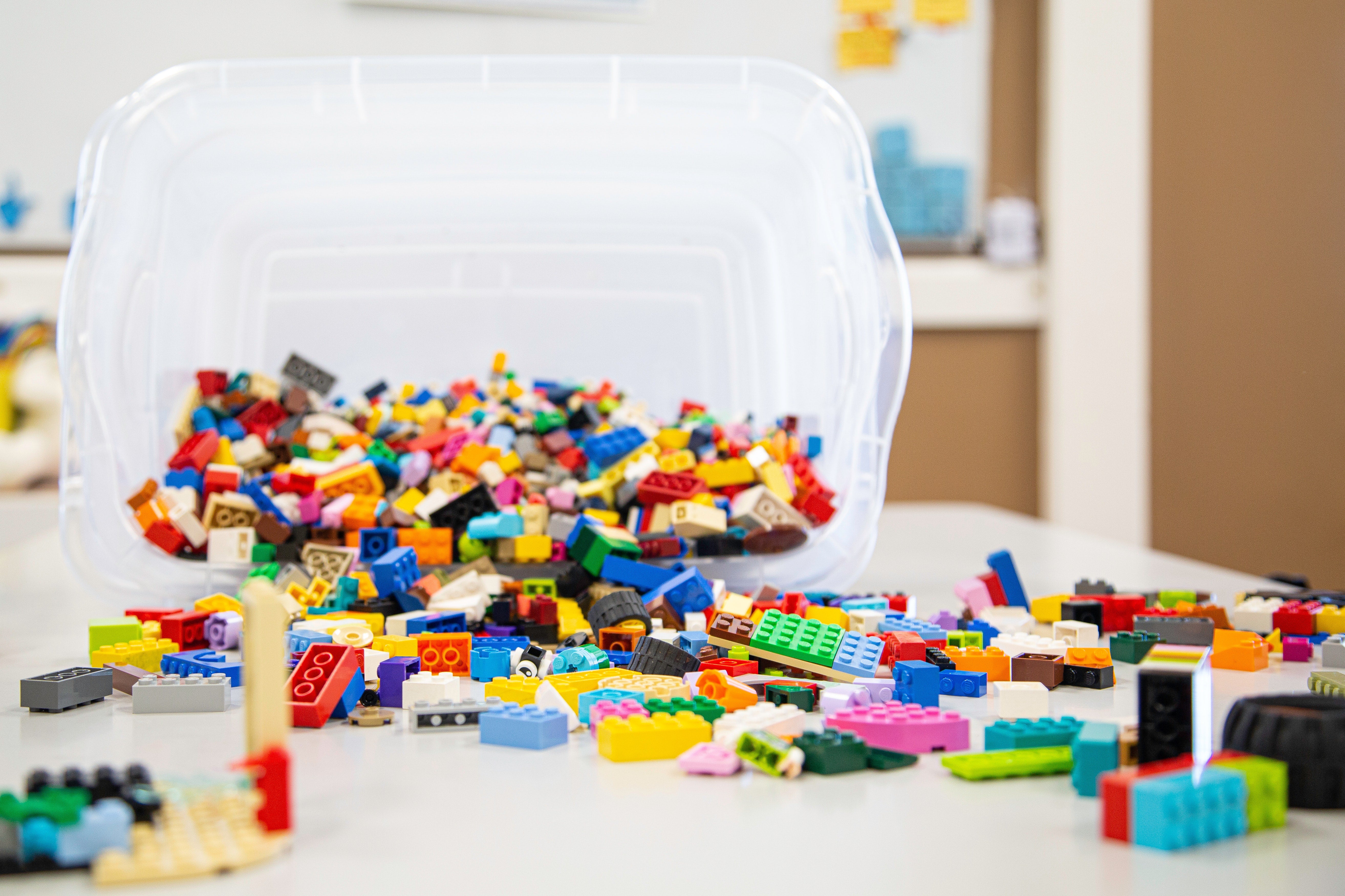 Lego Blocks on White Plastic Container - 3D printing filament