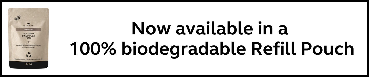 Our Food-Grown B Complex Plus. Now in a biodegradable pouch