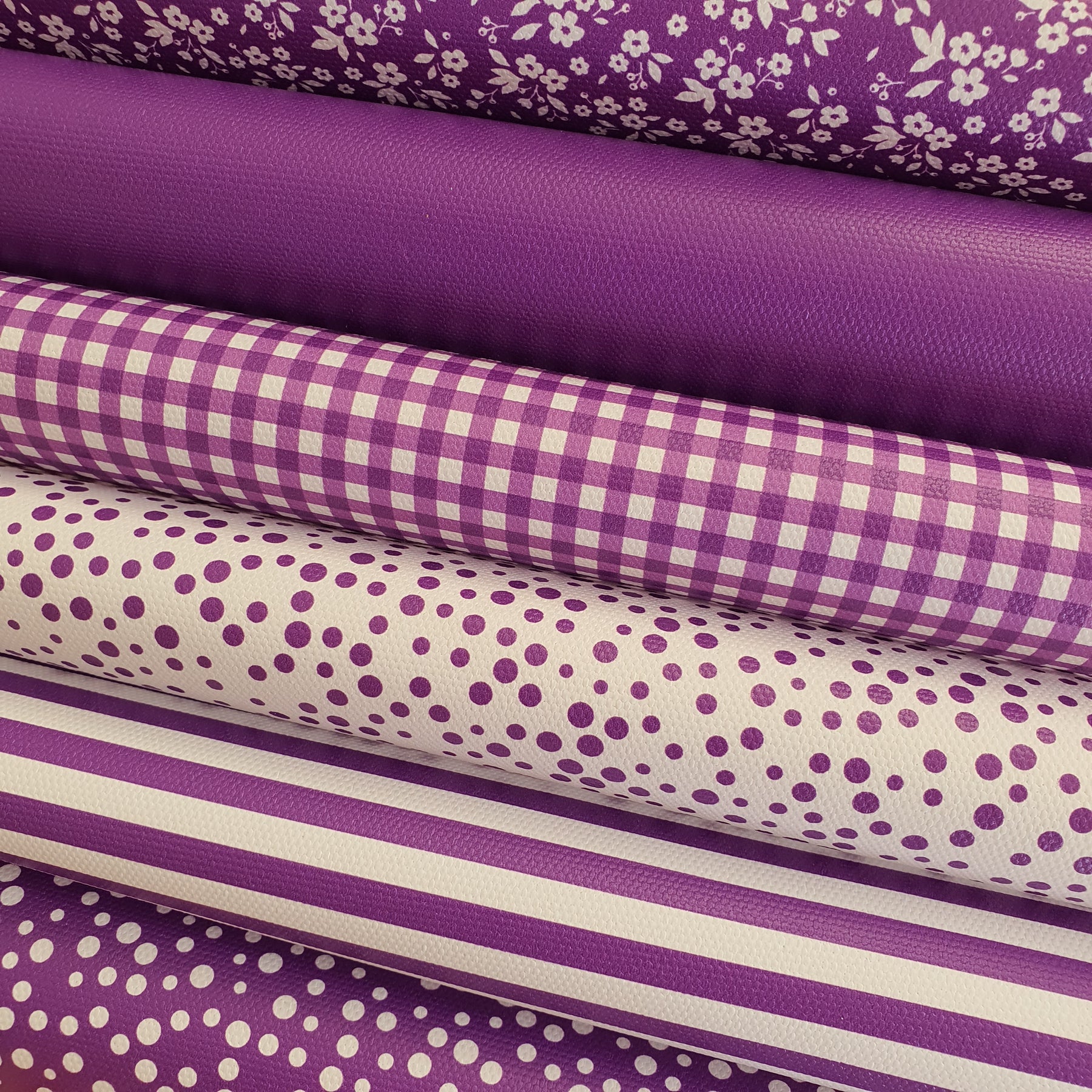 School Purple gingham solid stripe dots flower - faux Pu Leather vinyl ...