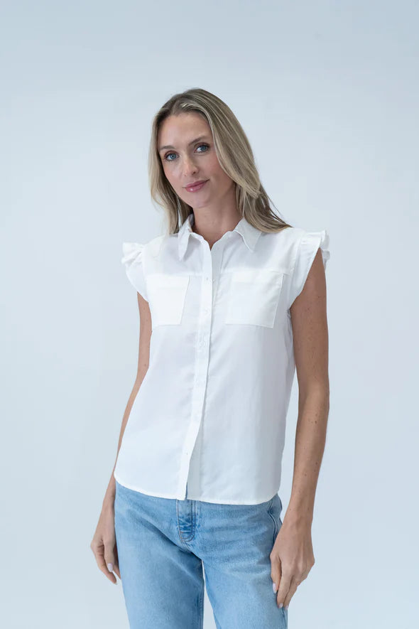 Flutter Sleeve Button Down Top - Ivory