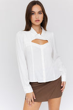 Long Cutout Button Down Fitted Shirt