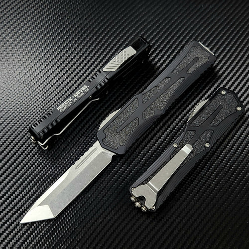 Heretic Knives Colossus Stonewashed T/E, Black handle, SW Clip & Hardware H040-2A TANTO