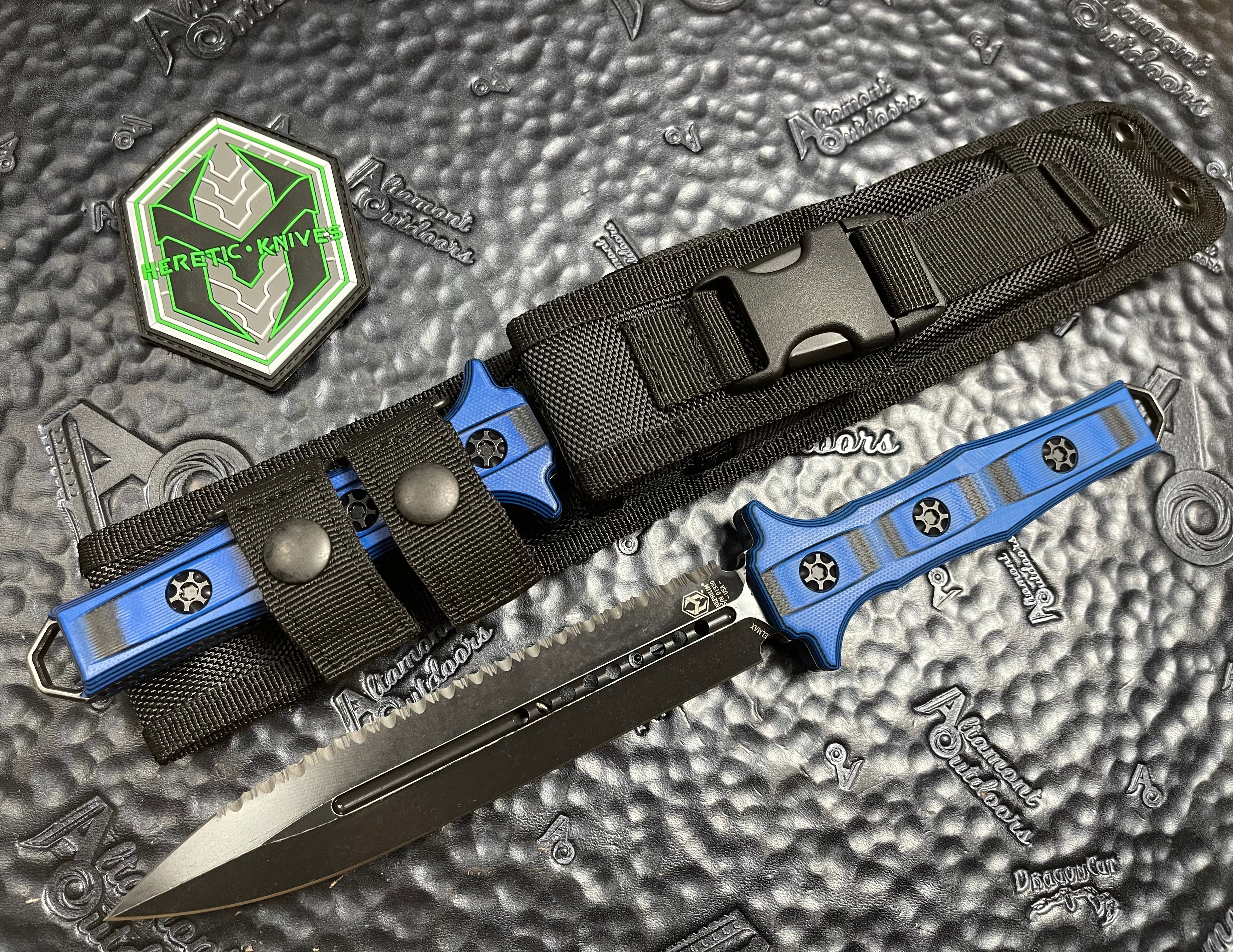 Fox Hunter/Utility Fixed Blade Blue/Black Jute Handle Scales