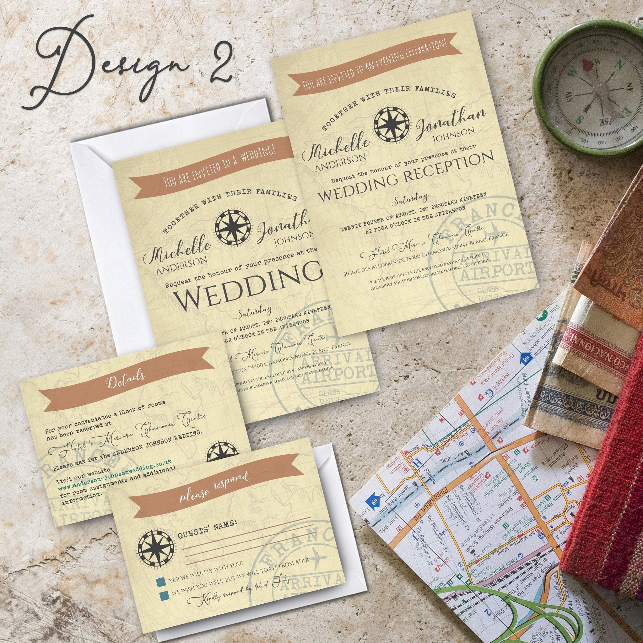 Personalised Travel Destination Wedding Invitation Set