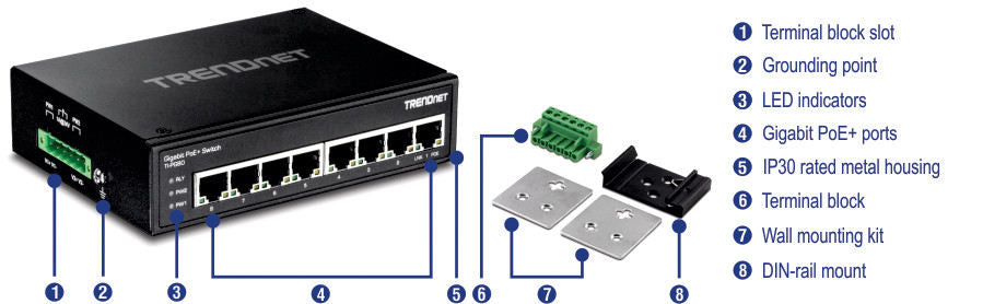 8 Port Hardened Gigabit Poe+ Switch