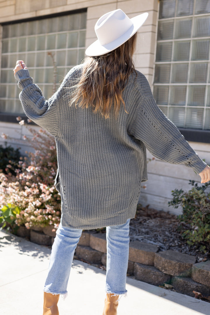 Wrapped In Cozy Oversized Knit Open Cardi - DARK SAGE 170 CARDIGANS/VESTS 