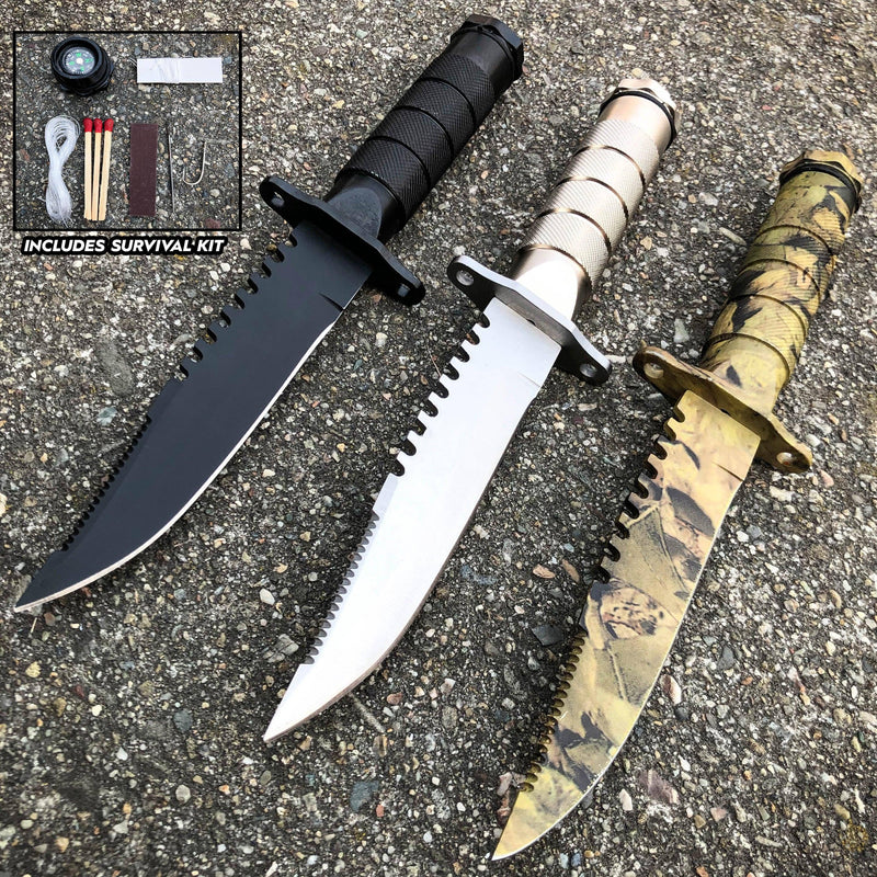 13.75 Survival Knife Full Kit Sharpener Fire Starter Compass Fixed Blade  Knife