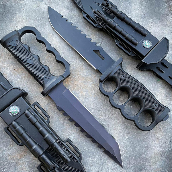 12.5 Survival Combat Trench Military Fixed Blade w/ Firestarter + Sharpener  - MEGAKNIFE