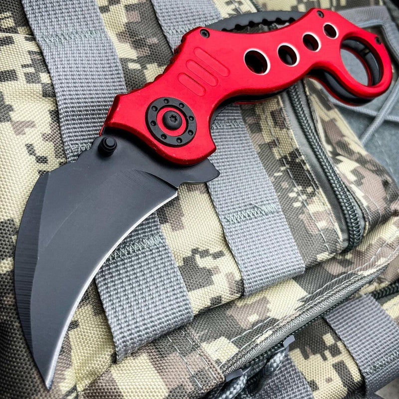 8" Red Spring Assisted Karambit Pocket Knife - BLADE ADDICT