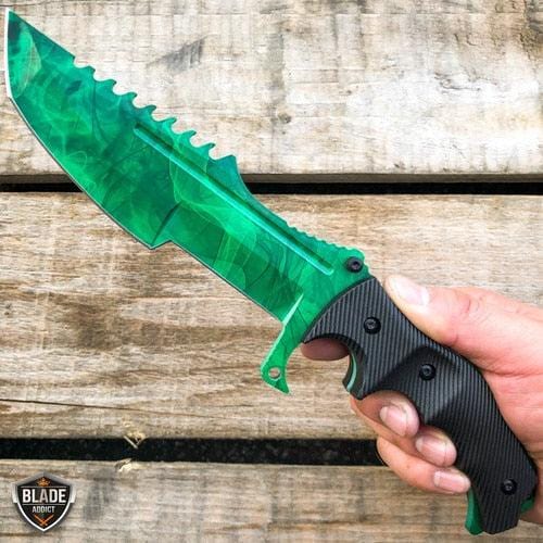 11" CSGO Tactical Hunting Fixed Blade Survival Bowie Tracker Knife NEW Green Gamma - BLADE ADDICT