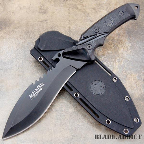 Tactical SURVIVAL Fixed Blade MILITARY COMBAT BOWIE Hunting Knife Black  13.5