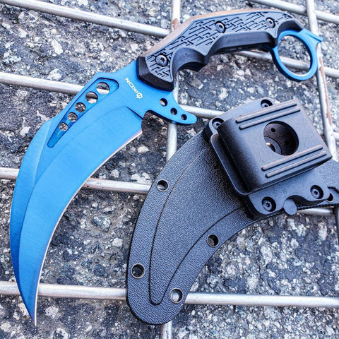 USA SELLER USA STOCK 3PC COMBO CSGO Tactical Fixed Blade BLUE Knife Set -  Karambit, Huntsman, Combat Knife