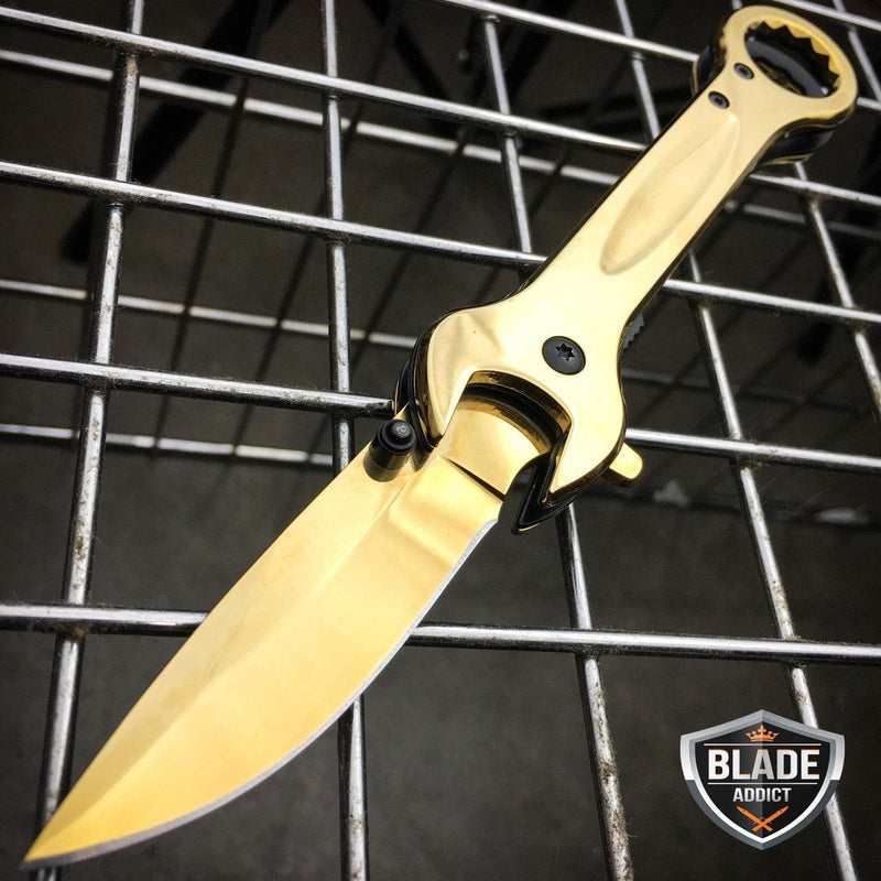 7.5" MULTI-TOOL WRENCH TACTICAL POCKET KNIFE GOLD - BLADE ADDICT