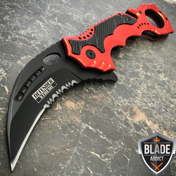 7.75 Tac Force Tactical Red Black Karambit Assisted Pocket Knife