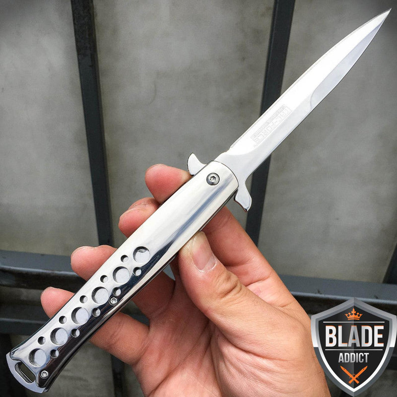 12.5 GIANT SPRING ASSISTED STILETTO TACTICAL FOLDING POCKET KNIFE