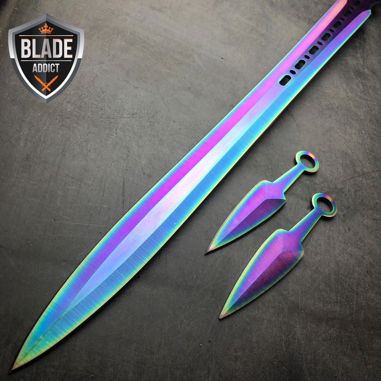 27 Real Ninja Sword Machete Throwing Knife Full Tang Rainbow Katana Blade Addict 6743